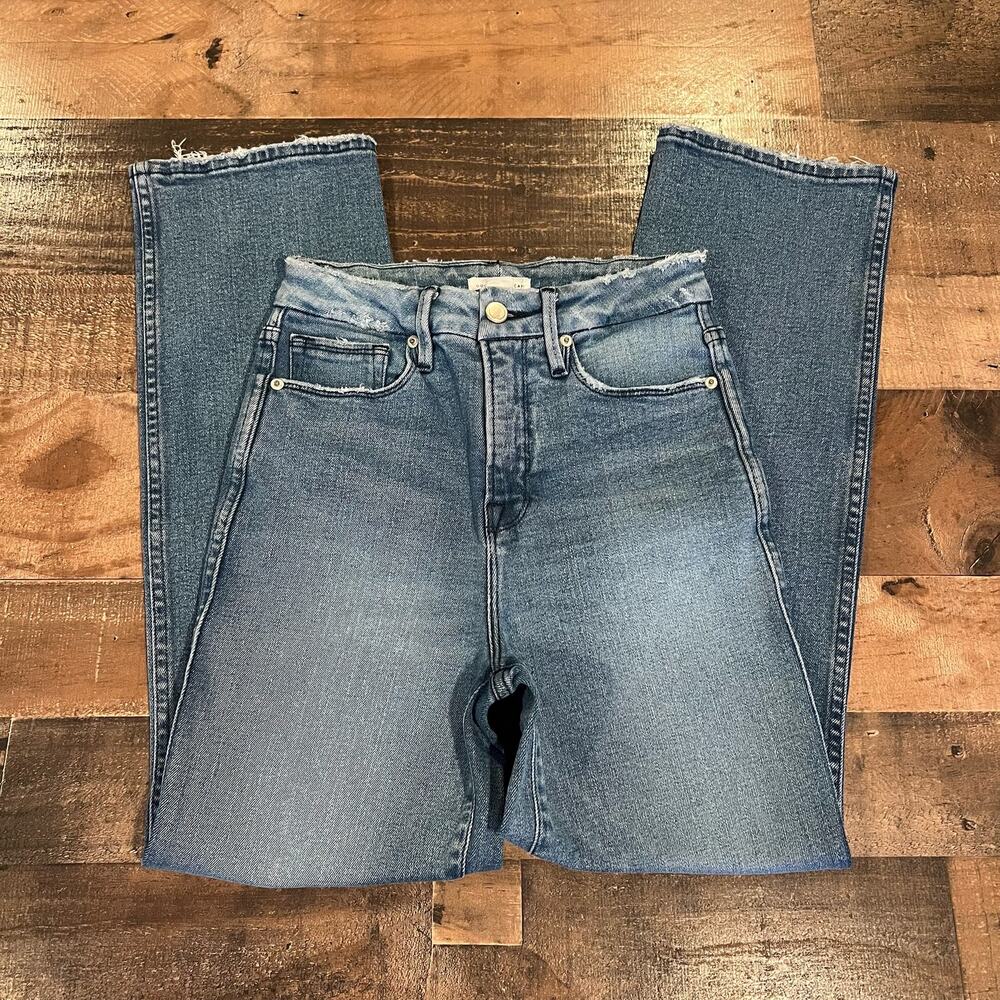 Good American Good Curve Straight Jeans Natural Fray Hem Blue 868 - Picture 5 of 8